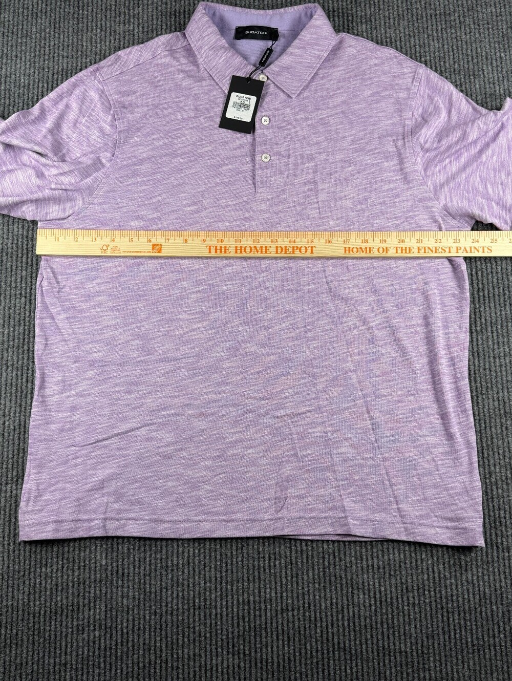 NWT Bugatchi Polo Mens XL Short Sleeve Heathered Lilac 100% Cotton Luxury - Picture 4 of 8